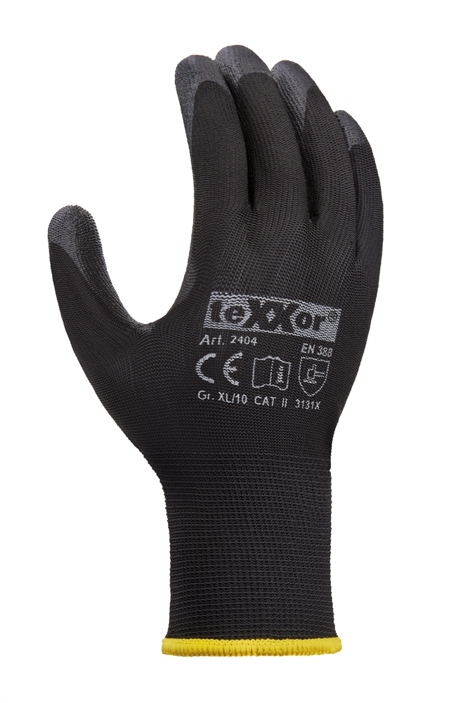 teXXor Siyah PU Polyester İş Eldiveni – Esnek ve Dayanıklı