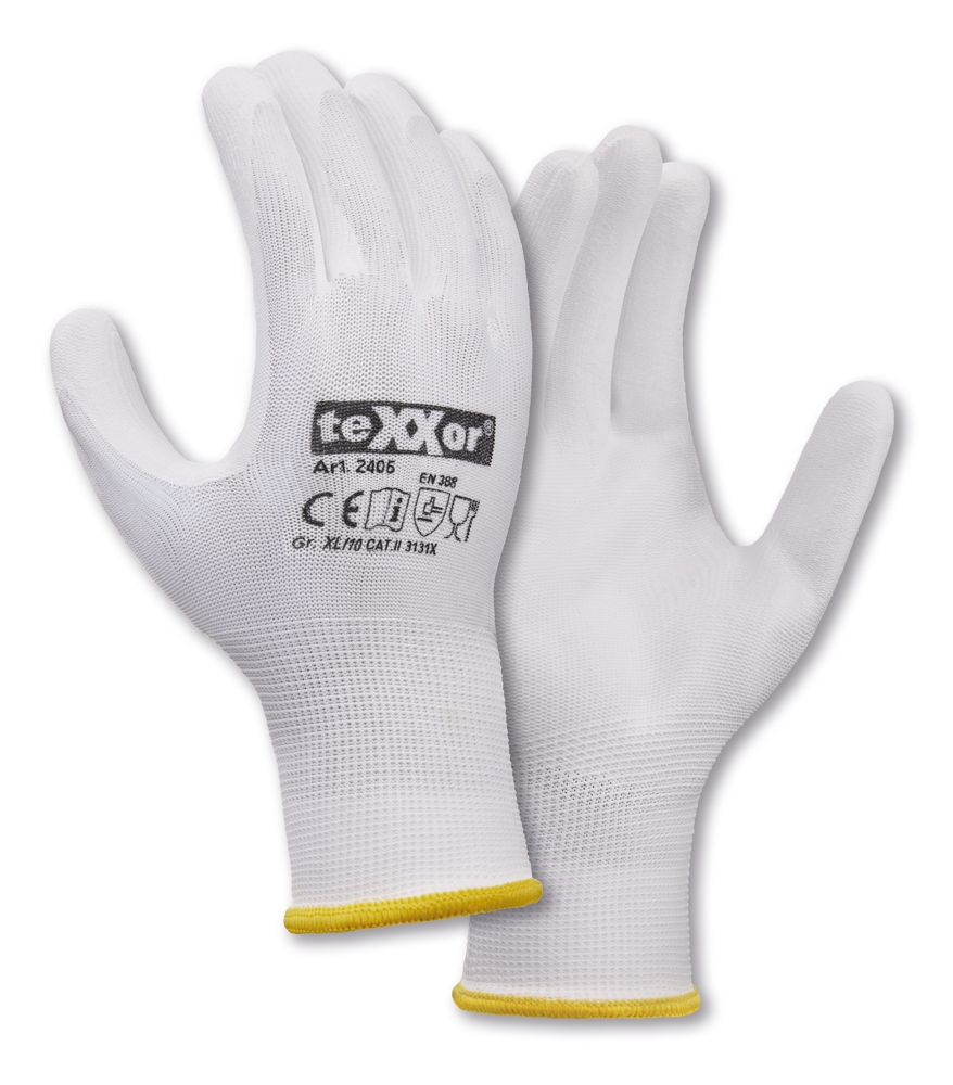 teXXor PU Kaplı Polyester İş Eldiveni, Beyaz - Gıda Temasına Uygun