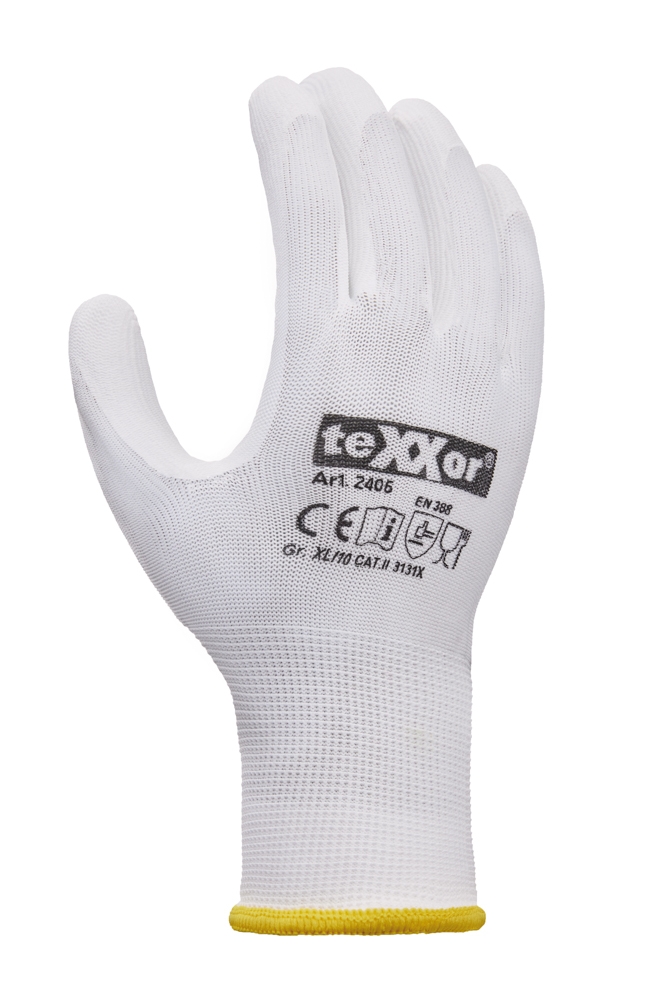 teXXor PU Kaplı Polyester İş Eldiveni, Beyaz - Gıda Temasına Uygun