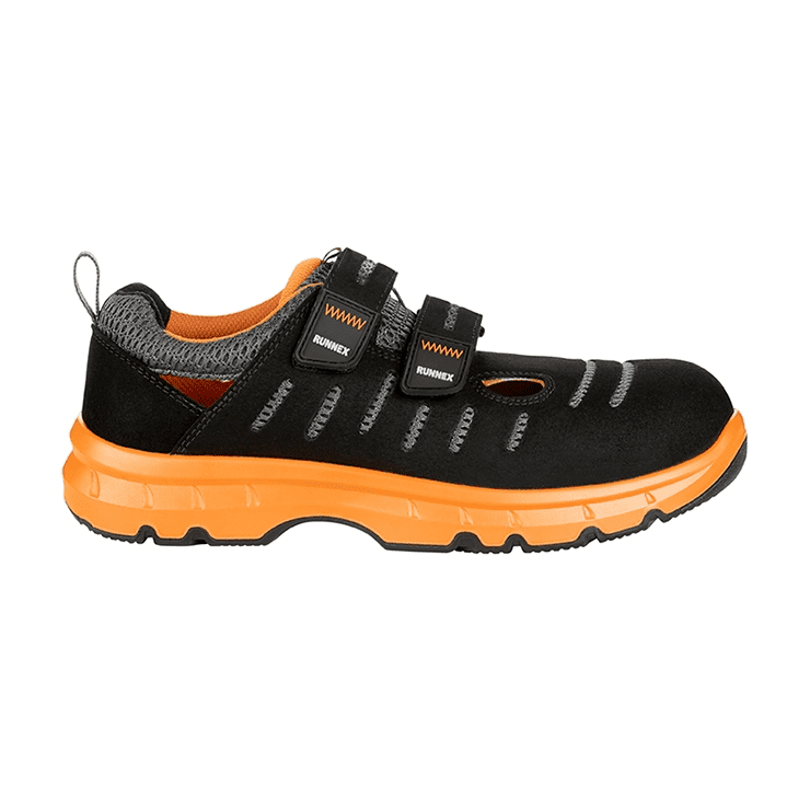 RUNNEX FlexStar S1P ESD Safety Sandal, Black/Orange