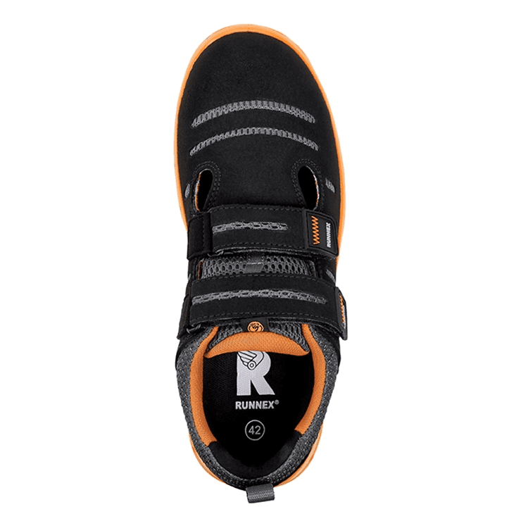 RUNNEX FlexStar S1P ESD Safety Sandal, Black/Orange