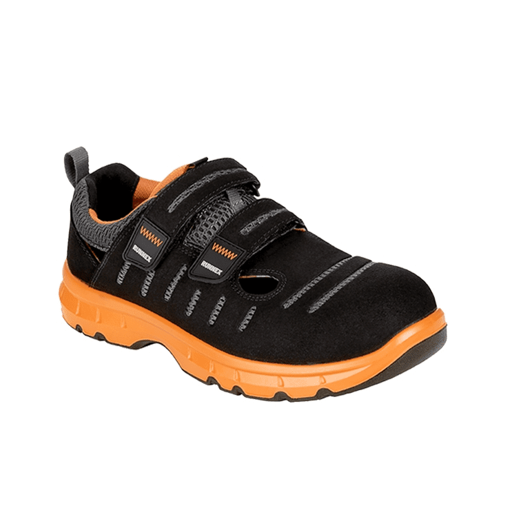 RUNNEX FlexStar S1P ESD Safety Sandal, Black/Orange
